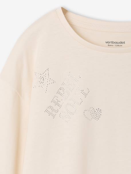 Long-sleeved T-shirt with rhinestone detail for girls ecru - vertbaudet enfant 