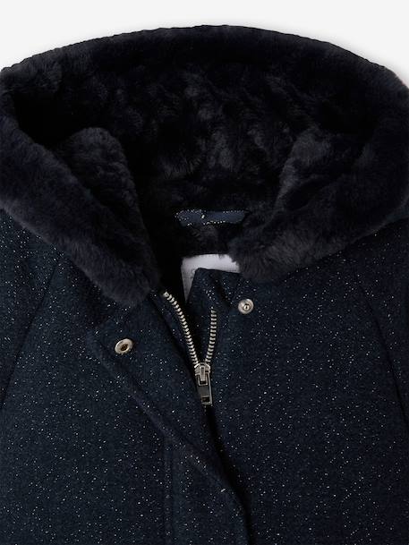 Woollen Fabric Coat with Hood marl beige+navy blue - vertbaudet enfant 