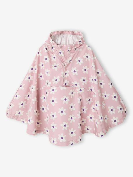 Floral Print Hooded Rain Poncho for Girls, LILIBETH pale pink - vertbaudet enfant 