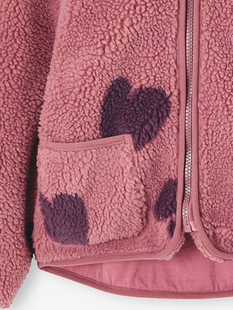 Girls' floral pop hooded sherpa jacket ecru+mauve+vanilla - vertbaudet enfant 