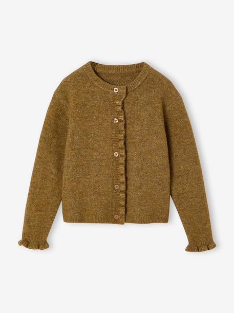 Long-sleeved cardigan for girls olive+pale pink - vertbaudet enfant 