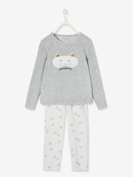 Pyjama fille velours masque de chat gris - vertbaudet enfant 
