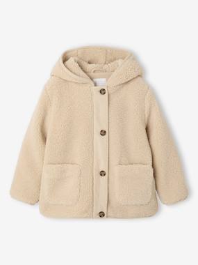 -Hooded sherpa coat for girls