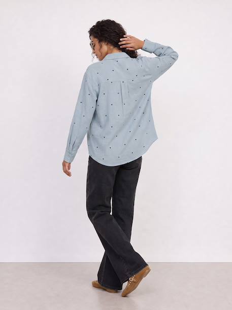 Embroidered Cotton Muslin Shirt, Maternity & Nursing chambray blue+white - vertbaudet enfant 