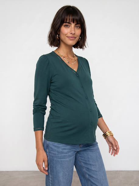 T-shirt grossesse et allaitement manches longues vert sapin - vertbaudet enfant 
