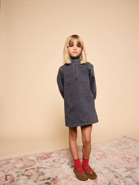 Printed dress for girls denim grey - vertbaudet enfant 