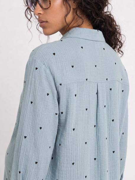 Chemise gaze de coton brodé FM grossesse et allaitement blanc+bleu chambray - vertbaudet enfant 