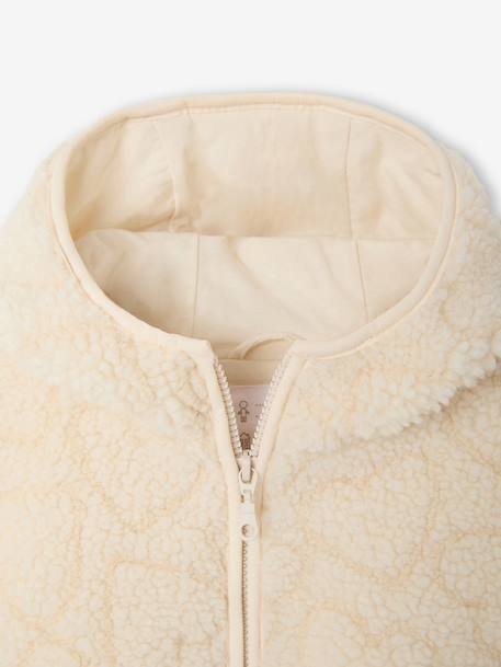 Hooded Jacket in Sherpa with Leopard Print for Girls ecru+printed brown - vertbaudet enfant 