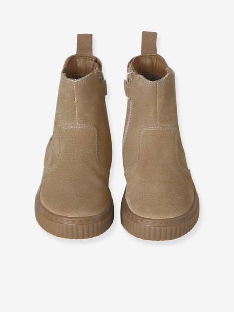 Leather Chelsea Boots with Elastic & Zip for Boys beige+navy blue - vertbaudet enfant 