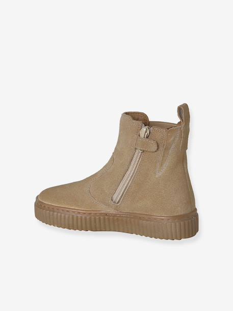 Leather Chelsea Boots with Elastic & Zip for Boys beige+navy blue - vertbaudet enfant 