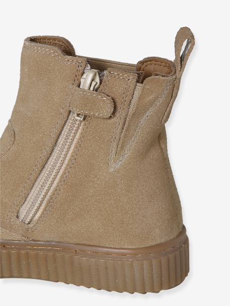 Boots enfant garçon cuir zippées et élastiquées beige+marine - vertbaudet enfant 