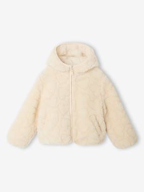 Hooded Jacket in Sherpa with Leopard Print for Girls  - vertbaudet enfant