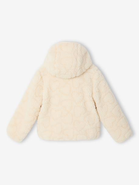 Hooded Jacket in Sherpa with Leopard Print for Girls ecru+printed brown - vertbaudet enfant 
