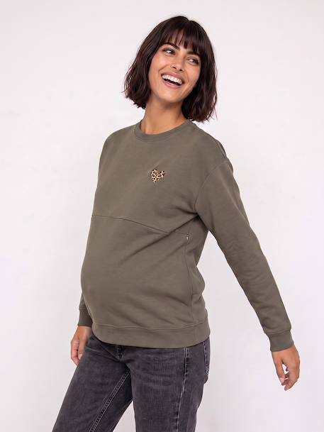 Maternity and nursing sweatshirt khaki - vertbaudet enfant 