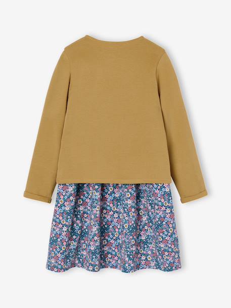 Ensemble fille cardigan et robe imprimée fleurs camel+jaune pâle+marine+vert de gris - vertbaudet enfant 