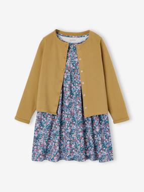 -Dress & Jacket Outfit with Floral Print for Girls