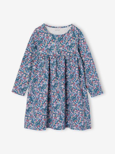 Ensemble fille cardigan et robe imprimée fleurs camel+jaune pâle+marine+vert de gris - vertbaudet enfant 