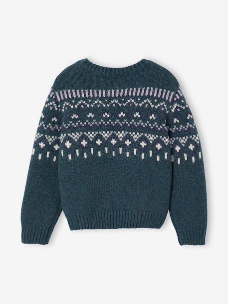 Pull jacquard col rond vert - vertbaudet enfant 
