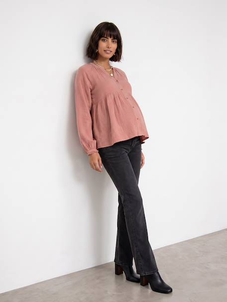 Blouse in Organic Cotton Gauze* for Maternity & Nursing dusky pink+sage green - vertbaudet enfant 