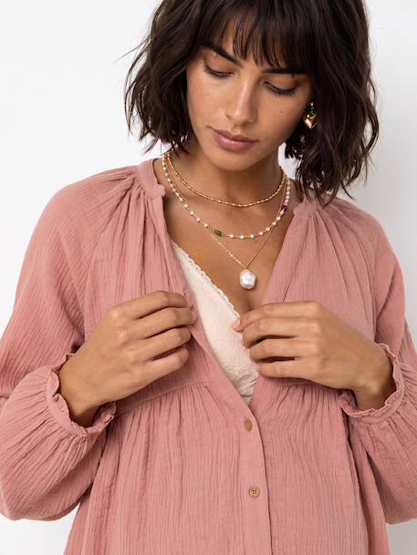 Blouse in Organic Cotton Gauze* for Maternity & Nursing dusky pink+sage green - vertbaudet enfant 