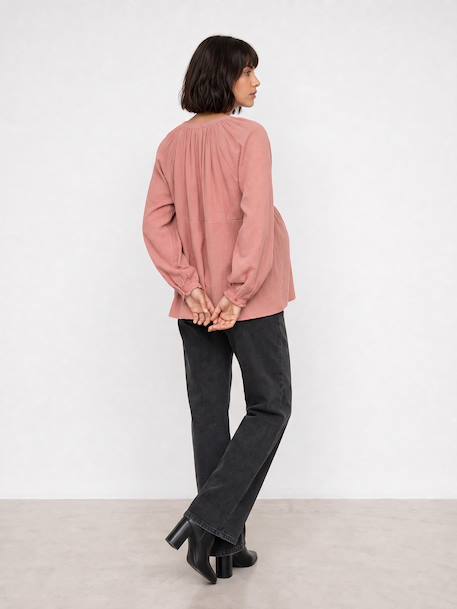 Blouse in Organic Cotton Gauze* for Maternity & Nursing dusky pink+sage green - vertbaudet enfant 