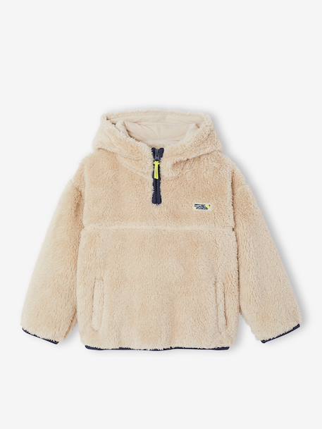 Hooded fleece sweatshirt for boys white - vertbaudet enfant 