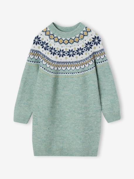 Jacquard knit dress with long sleeves for girls camel+rosy+sage green - vertbaudet enfant 
