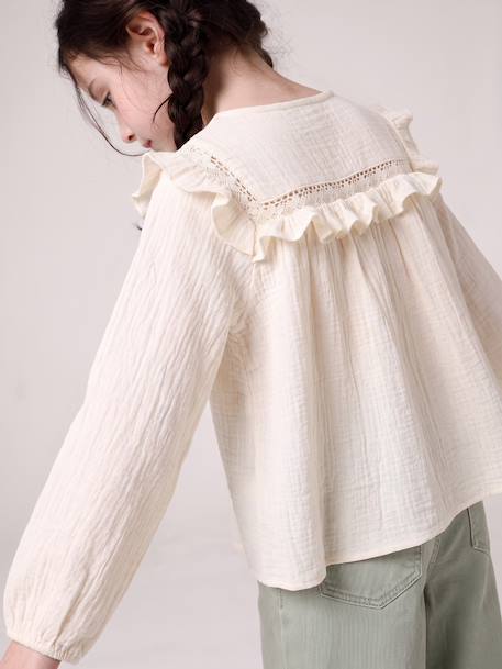 Long-sleeved shirt for girls rosy+slate blue+vanilla - vertbaudet enfant 