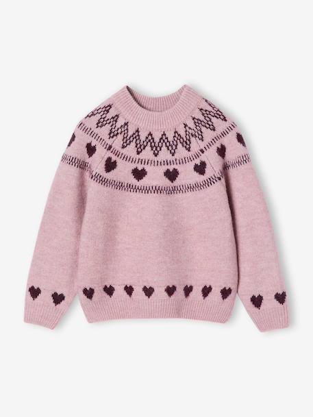 Knitted jumper Jacquard with long sleeves for girls pale pink+sage green - vertbaudet enfant 