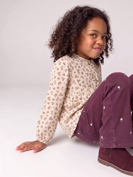 Long-sleeved blouse for girls blush+ecru - vertbaudet enfant 