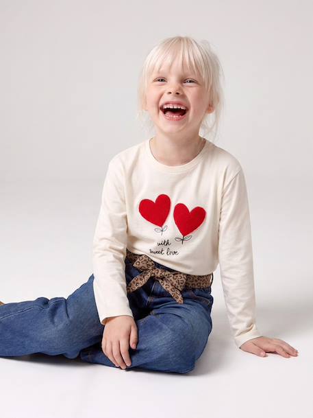 T-shirt manches longues fille écru+rose poudré - vertbaudet enfant 