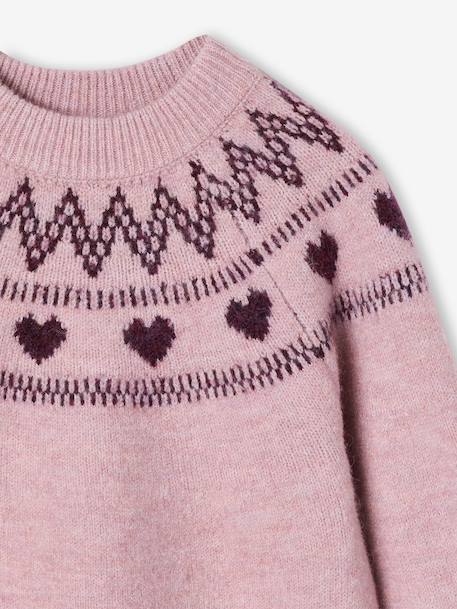Knitted jumper Jacquard with long sleeves for girls pale pink+sage green - vertbaudet enfant 