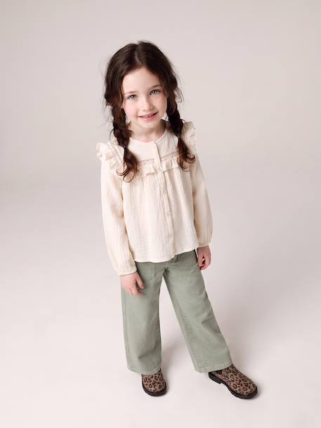 Long-sleeved shirt for girls rosy+slate blue+vanilla - vertbaudet enfant 