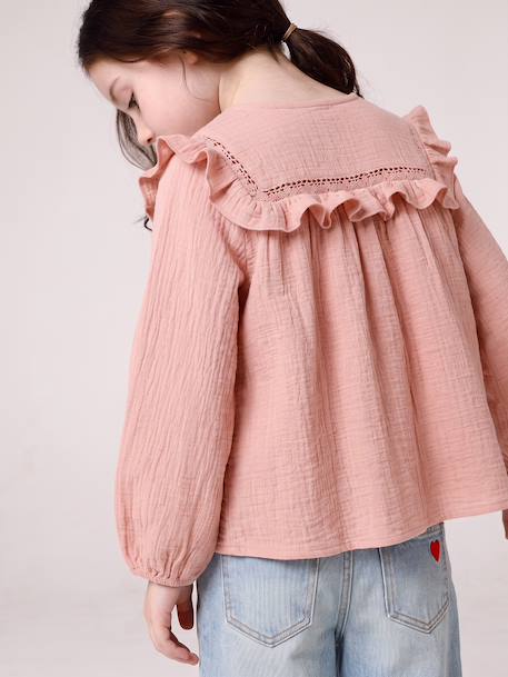 Long-sleeved shirt for girls rosy+slate blue+vanilla - vertbaudet enfant 