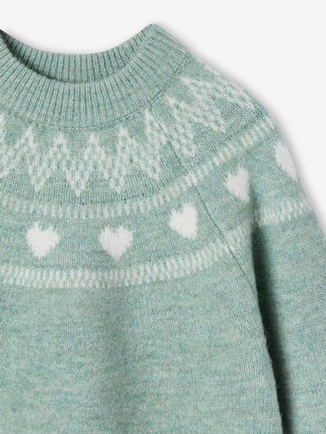 Knitted jumper Jacquard with long sleeves for girls pale pink+sage green - vertbaudet enfant 