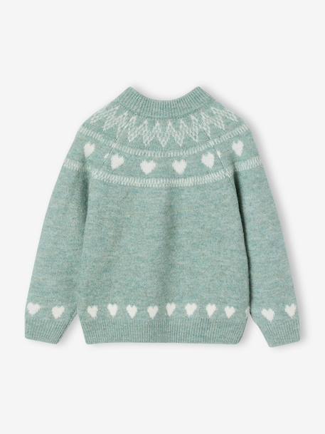 Knitted jumper Jacquard with long sleeves for girls pale pink+sage green - vertbaudet enfant 