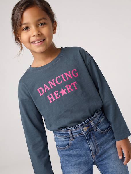 Long-sleeved T-shirt for girls green+ink blue+pale pink - vertbaudet enfant 