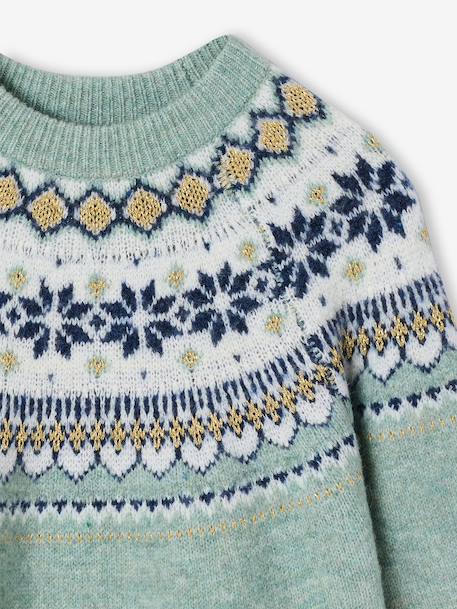 Jacquard knit dress with long sleeves for girls camel+rosy+sage green - vertbaudet enfant 