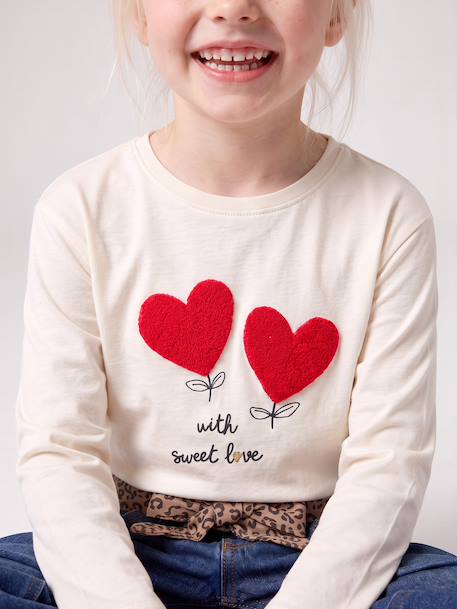 Long-sleeved T-shirt for girls ecru+rosy - vertbaudet enfant 
