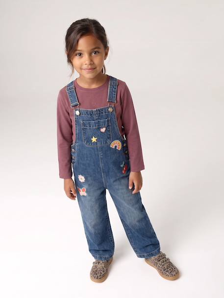 Wide-Leg Denim Dungarees for Girls black denim+denim grey+medium blue+stone - vertbaudet enfant 
