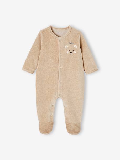 Koala Sleepsuit in Velour, for Babies marl beige+marl grey - vertbaudet enfant 