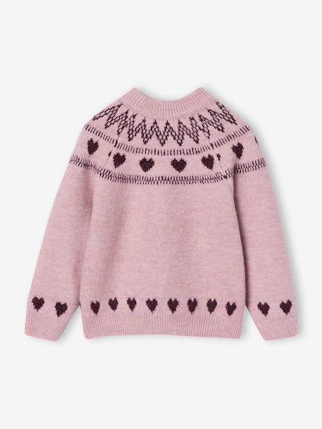 Knitted jumper Jacquard with long sleeves for girls pale pink+sage green - vertbaudet enfant 