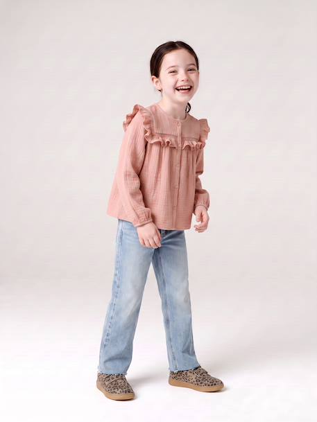Long-sleeved shirt for girls rosy+slate blue+vanilla - vertbaudet enfant 