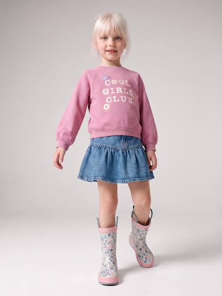 Frilled denim skirt for girls denim blue - vertbaudet enfant 