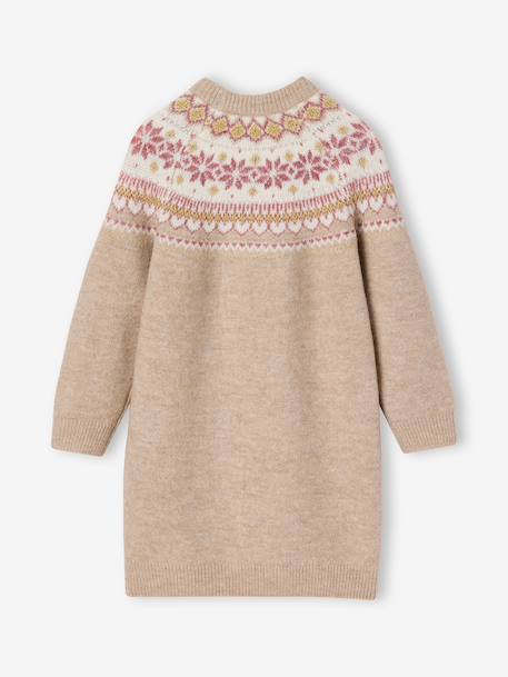 Jacquard knit dress with long sleeves for girls camel+rosy+sage green - vertbaudet enfant 