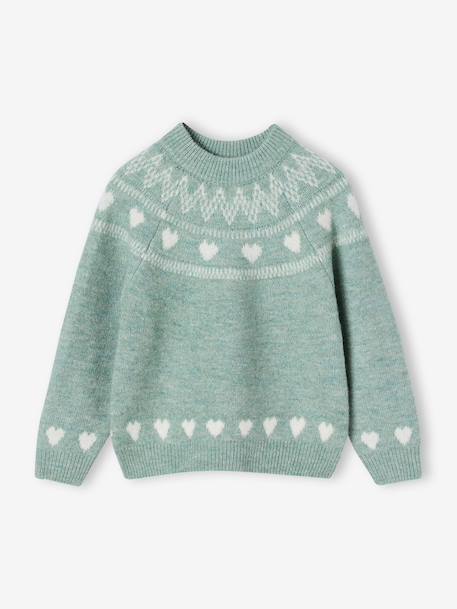 Knitted jumper Jacquard with long sleeves for girls pale pink+sage green - vertbaudet enfant 