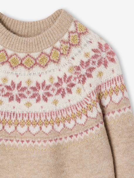 Jacquard knit dress with long sleeves for girls camel+rosy+sage green - vertbaudet enfant 
