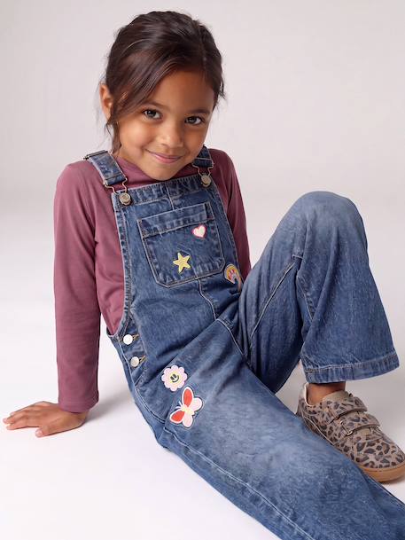 Wide-Leg Denim Dungarees for Girls black denim+denim grey+medium blue+stone - vertbaudet enfant 