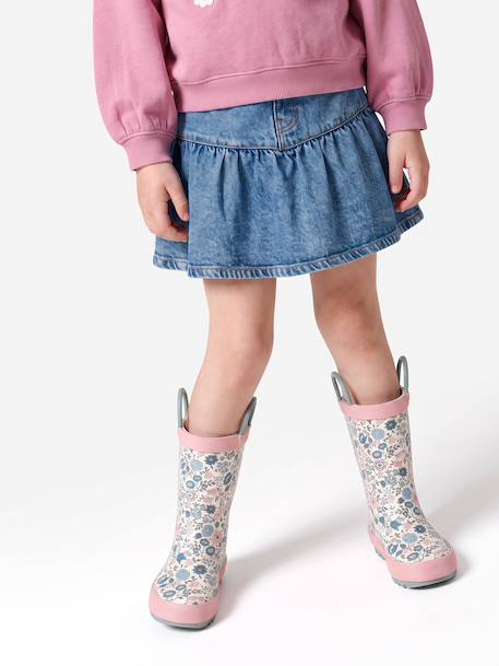 Frilled denim skirt for girls denim blue - vertbaudet enfant 