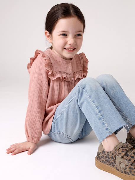 Long-sleeved shirt for girls rosy+slate blue+vanilla - vertbaudet enfant 
